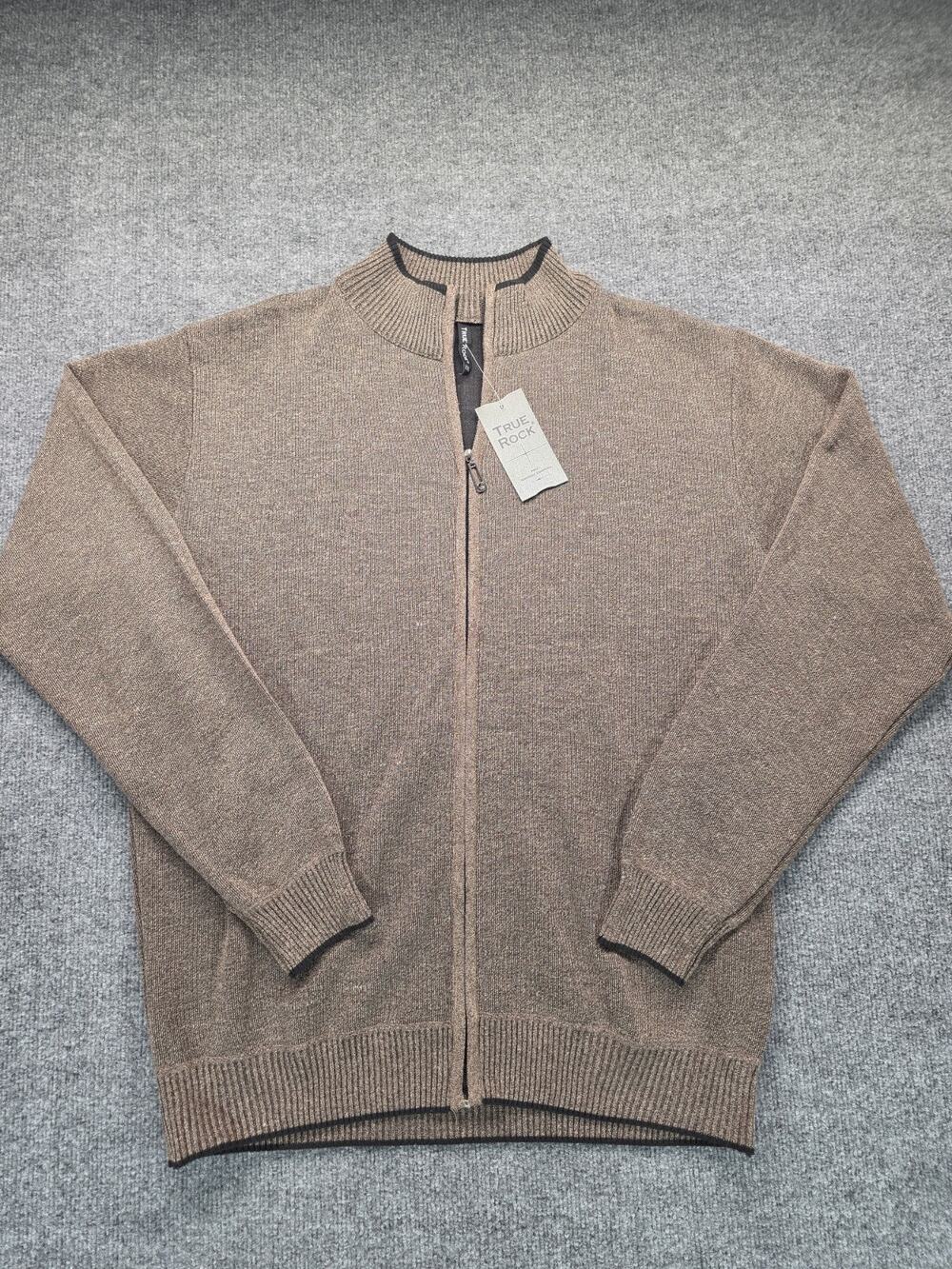 True Rock Men's XXL Full Zip Sweater Mock Neck Brown Knit Cardigan NWT XXL